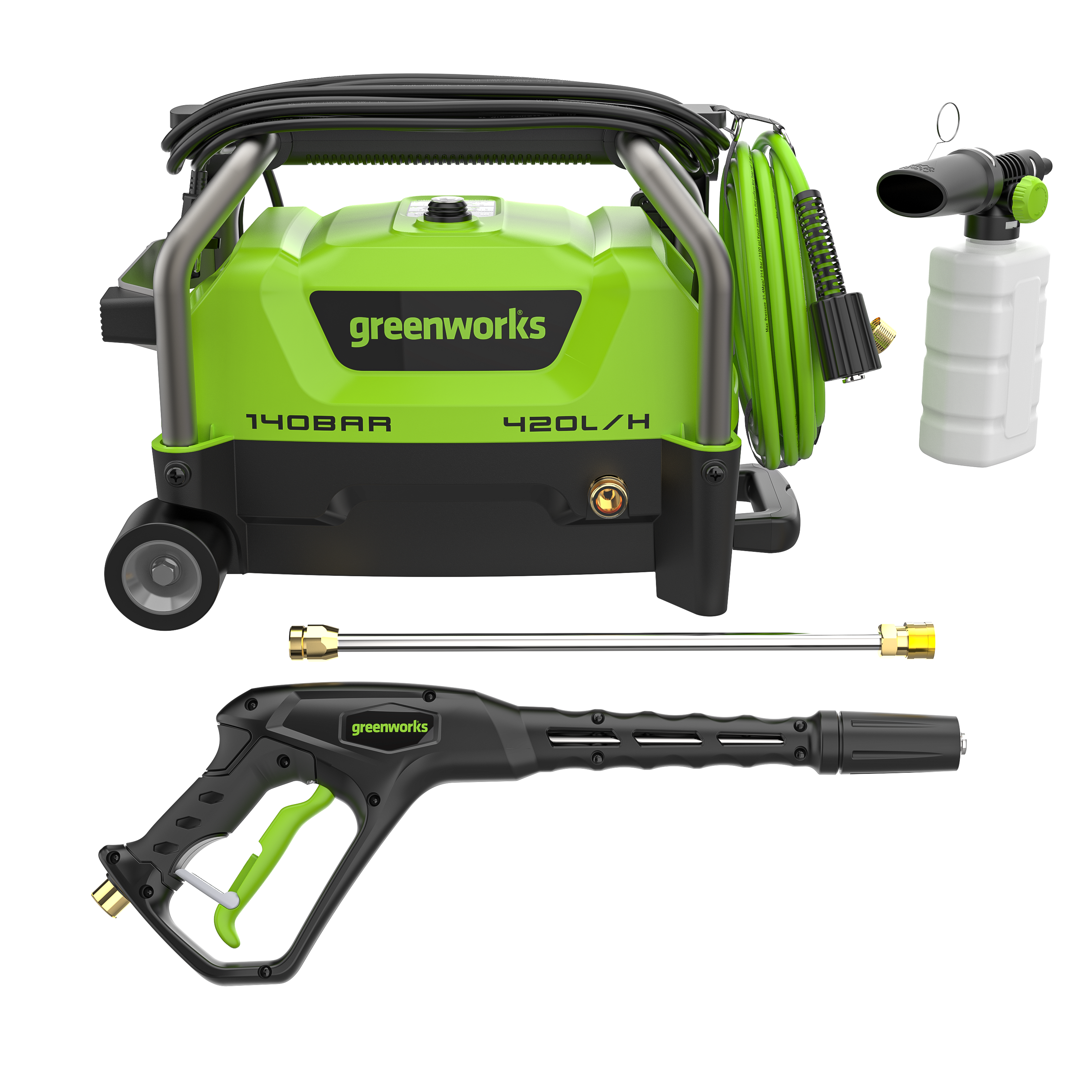 Мойка высокого давления 140 бар 1900 Вт электрическая Greenworks PW3140