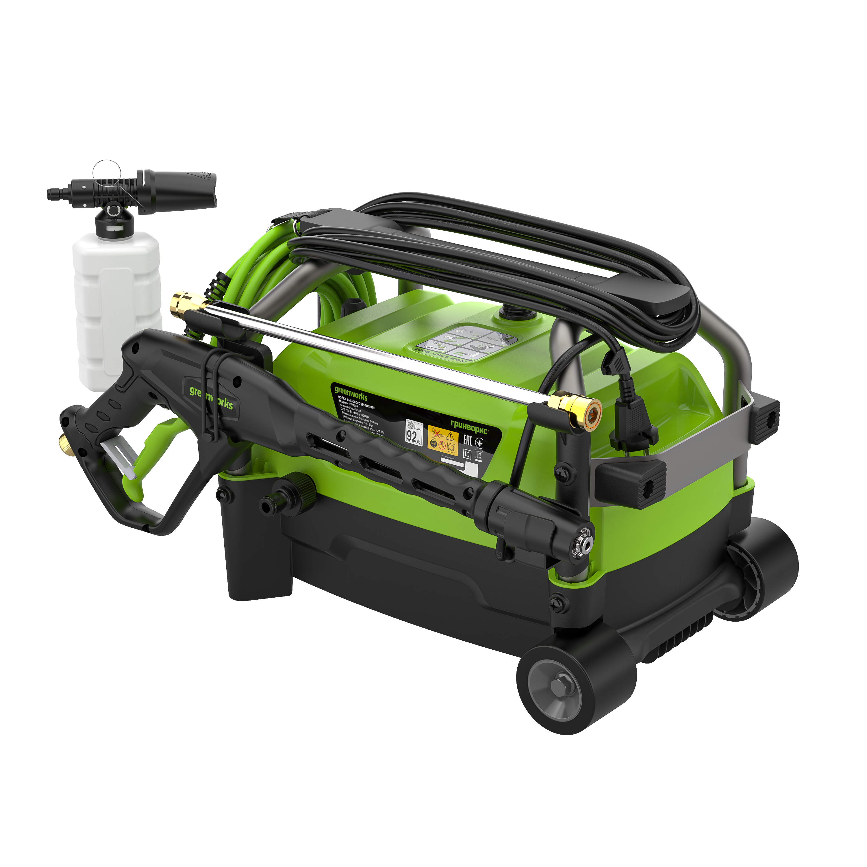 Мойка высокого давления 140 бар 1900 Вт электрическая Greenworks PW3140