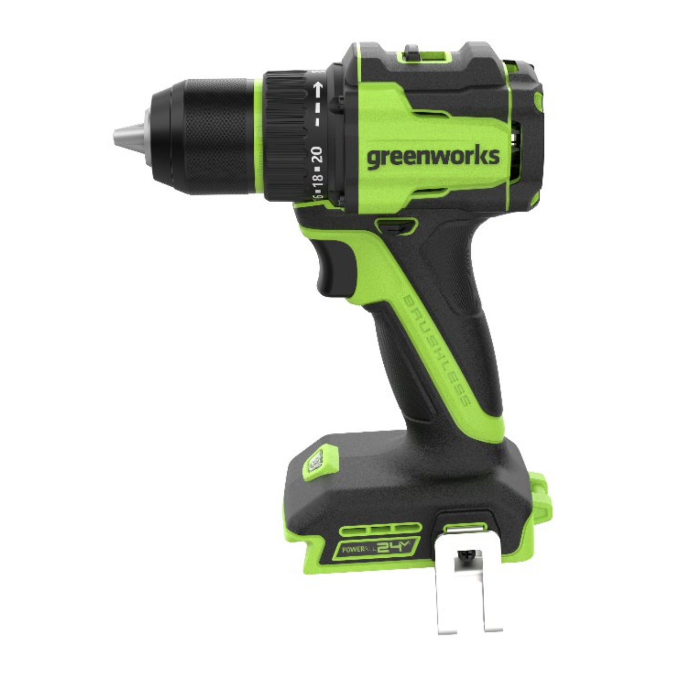 Дрель-шуруповёрт 27/50 Нм аккумуляторная Greenworks 24V DD350, бесщёточная, без АКБ и ЗУ