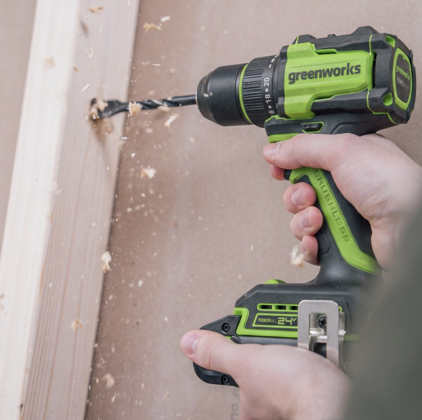 Дрель-шуруповёрт 27/50 Нм аккумуляторная Greenworks 24V DD350, бесщёточная, без АКБ и ЗУ