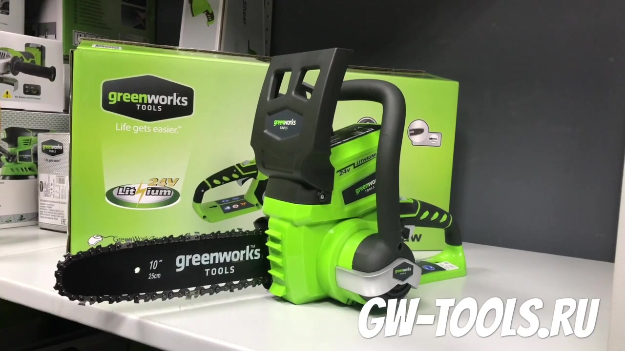 Пила аккумуляторная цепная 25 см Greenworks 24V G24CS25 обзор